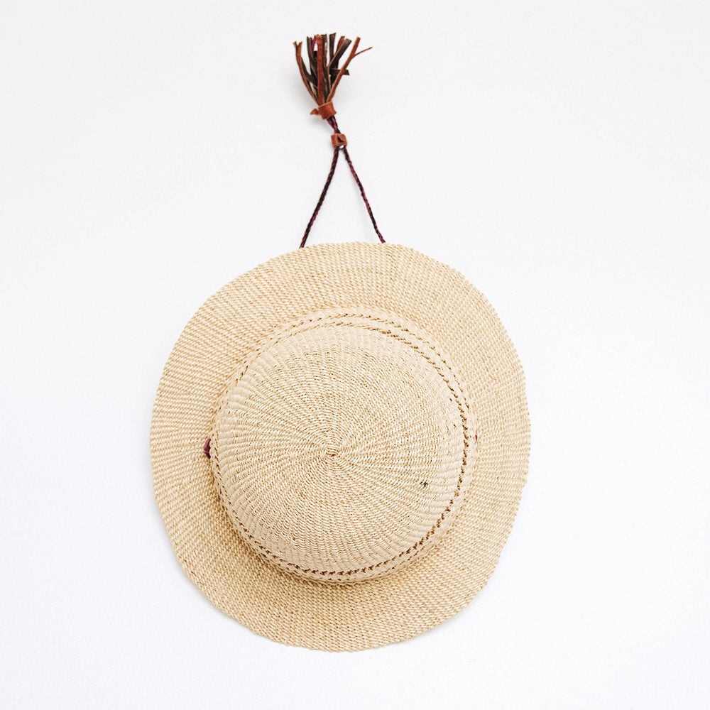 Ghanaian Short Brim Lace Design Straw Hat