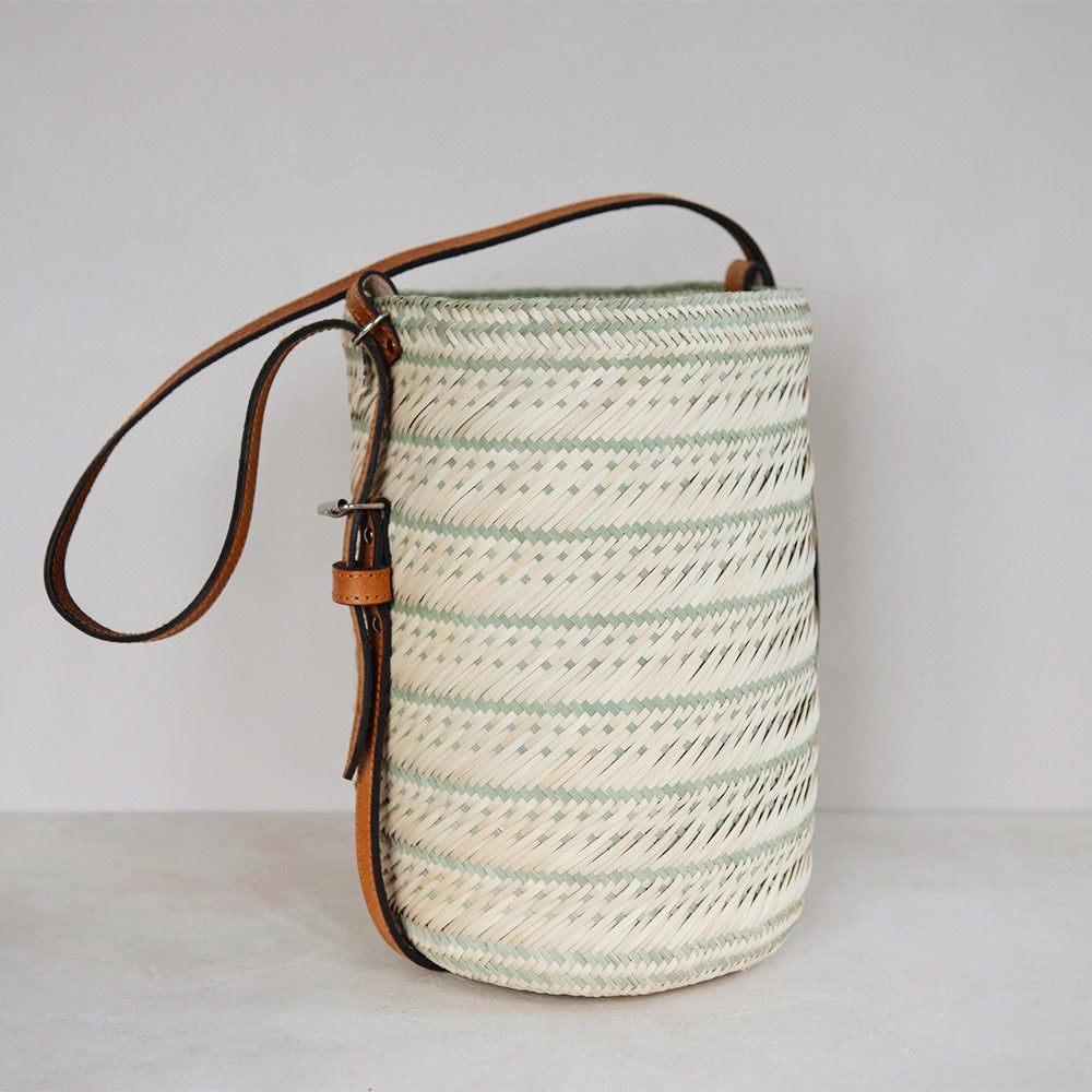 Handcrafted Palm Leaf Bucket Tote with Woven Design