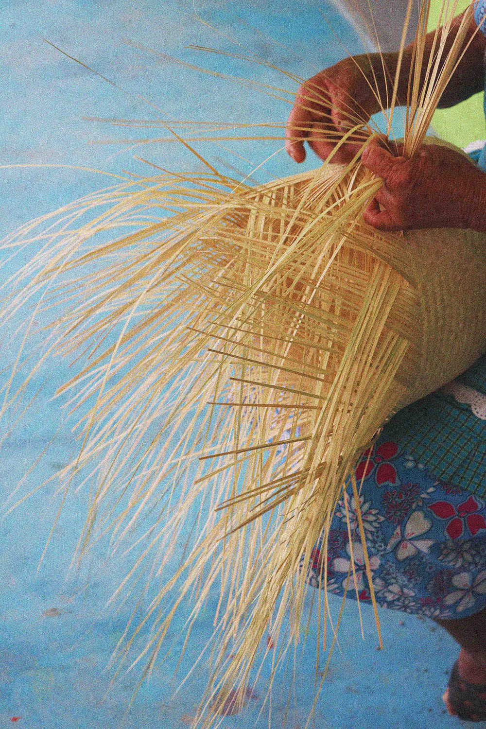 Handcrafted Palm Leaf Bucket Tote with Woven Design