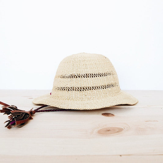 Ghanaian Short Brim Lace Design Straw Hat