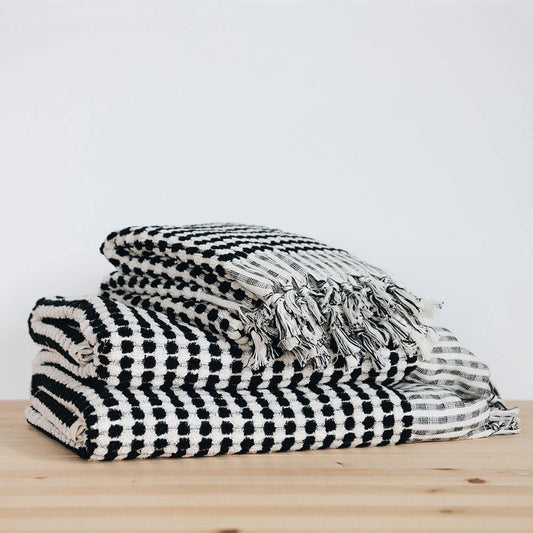 Handwoven Turkish Cotton Towel with Black Dots