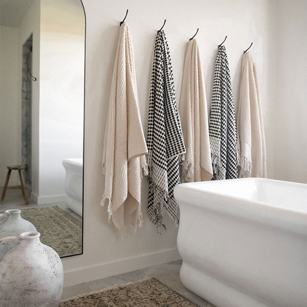 Handwoven Turkish Cotton Towel with Black Dots
