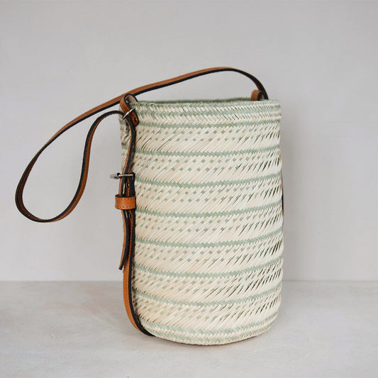 Handcrafted Palm Leaf Bucket Tote with Woven Design